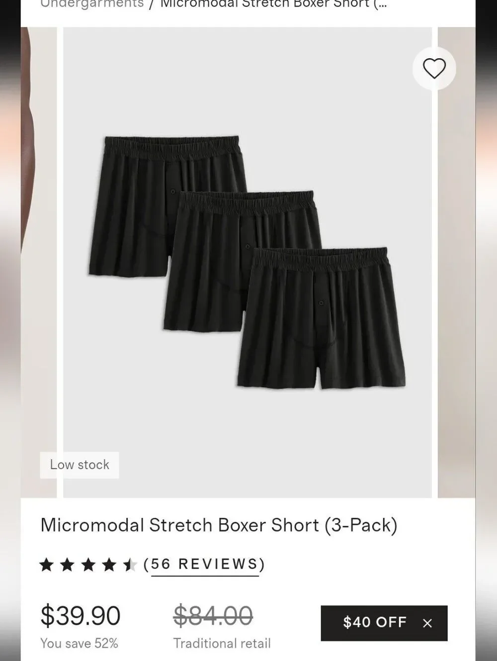 NEW Quince 3-pack Micromodal Stretch Boxer Short Black Size L